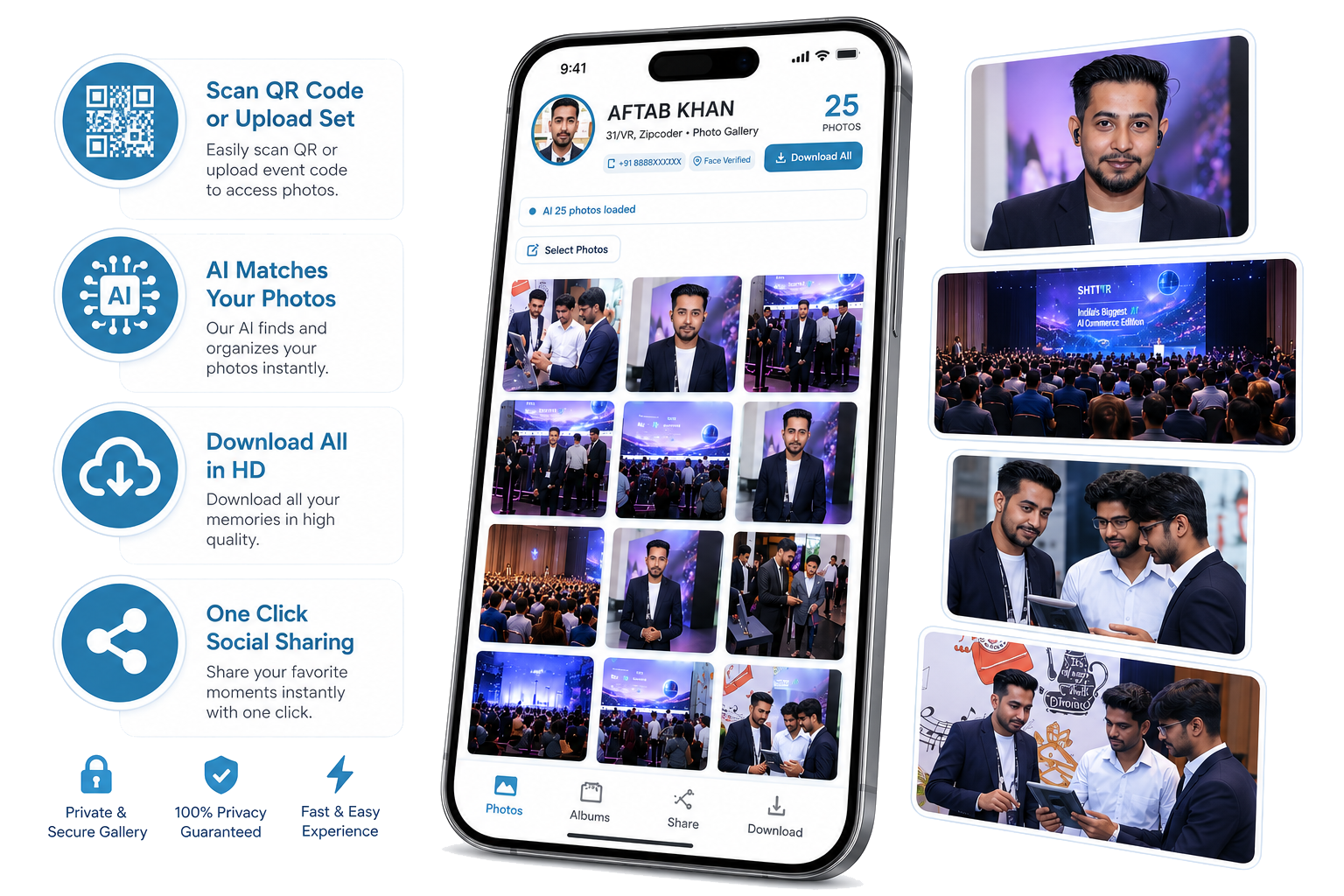Navon AI event photo sharing — attendee gallery matched by face recognition