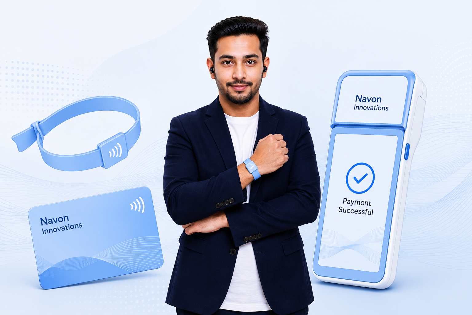 Navon cashless NFC POS device with NFC card and wristband