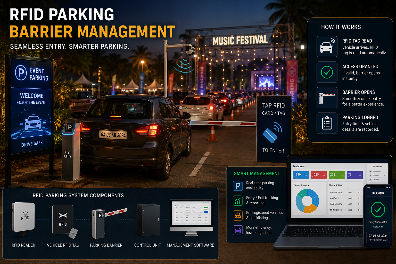 RFID flap barrier for parking access and payment management